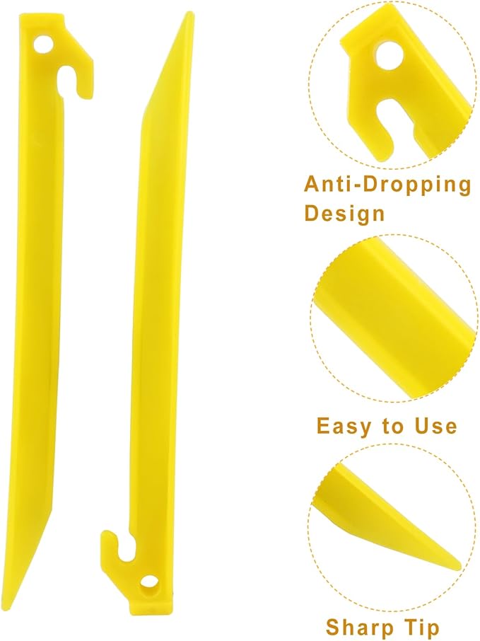72 Pcs Plastic Tent Stakes, 9 Inch Heavy Duty Plastic Camping Stakes Tent Pegs for Sand, Beach, Woods, Yellow