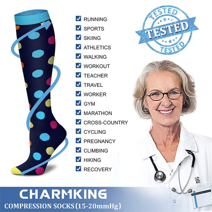 CHARMKING Compression Socks for Women & Men Circulation (3 Pairs) 15-20 mmHg is Best Athletic for Running, Flight Travel, Support, Cycling, Pregnant - Boost Performance, Durability (S/M, Multi 08)