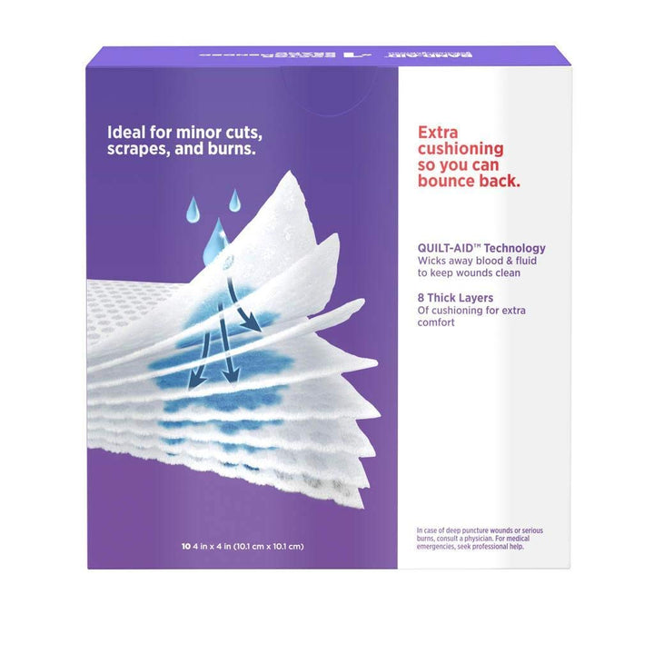 Band-Aid Brand Cushion Care First Aid Large Gauze Pads, 4" X 4", 10 Count, Pack of 6