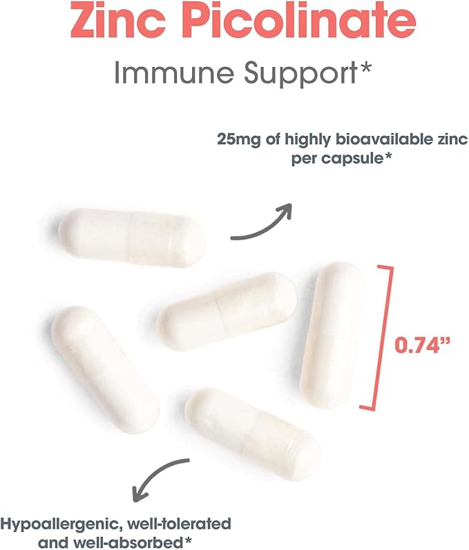 Allergy Research Group Zinc Picolinate Supplement - Supports Normal Health Immune Response, Highly Bioavailable, Well-Absorbed, Hypoallergenic, Vegetarian Capsules - 60 Count