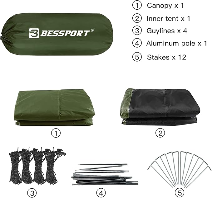 Bessport Camping Tent for 2-3 Person, Lightweight Backpacking Tent Waterproof Windproof Two Doors Easy Setup Double Layer Outdoor Tents for 3 to 4 Seasons, Suitable for Outdoor,Hiking,Camping
