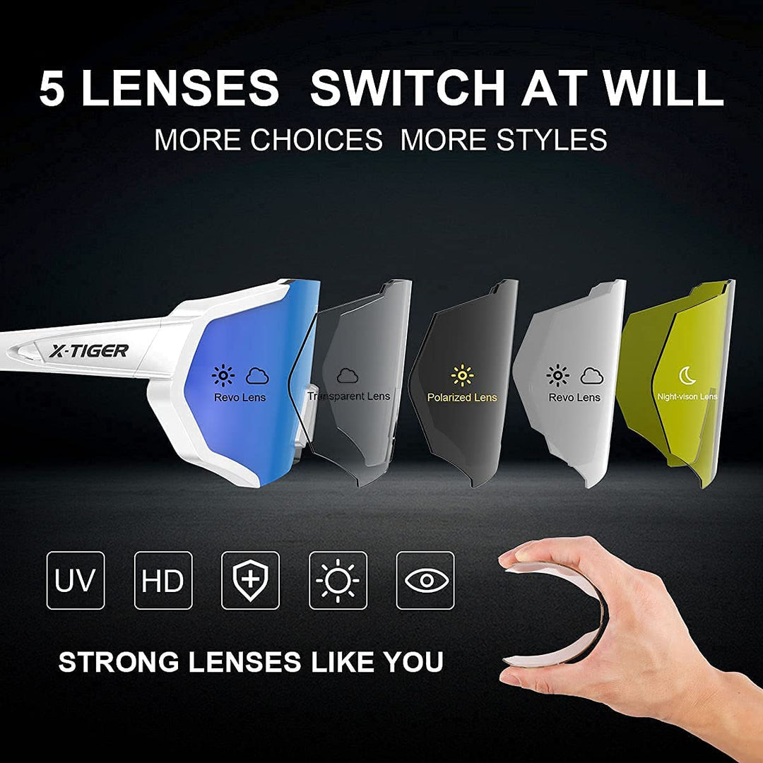 X-TIGER Polarized Sports Sunglasses with 5 Interchangeable Lenses,Mens Womens Cycling Bike Glasses,Baseball Running Fishing Golf Driving Sunglasses