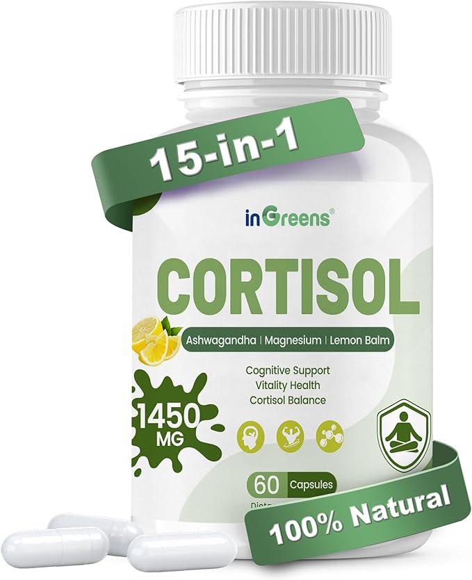 Cortisol Supplement, 15 in 1 Cortisol Manager with Ashwagandha, L-Theanine, Magnesium,Supports Cortisol Health & Relaxation,Stress Management & Restful Sleep, 60 Capsules