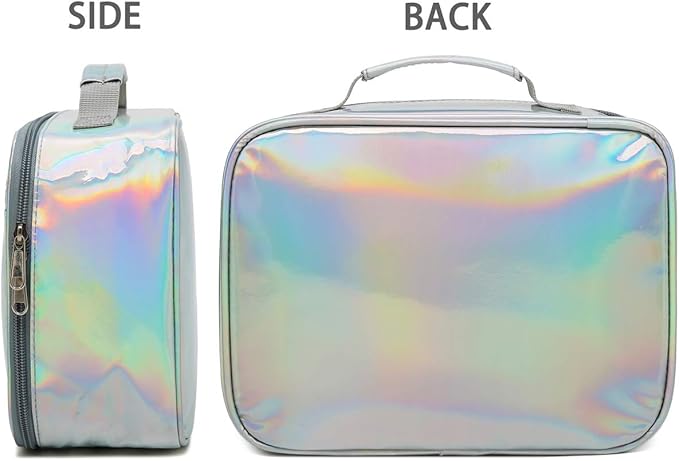 FlowFly Kids Lunch box Insulated Soft Bag Mini Cooler Back to School Thermal Meal Tote Kit for Girls, Boys, Silvery