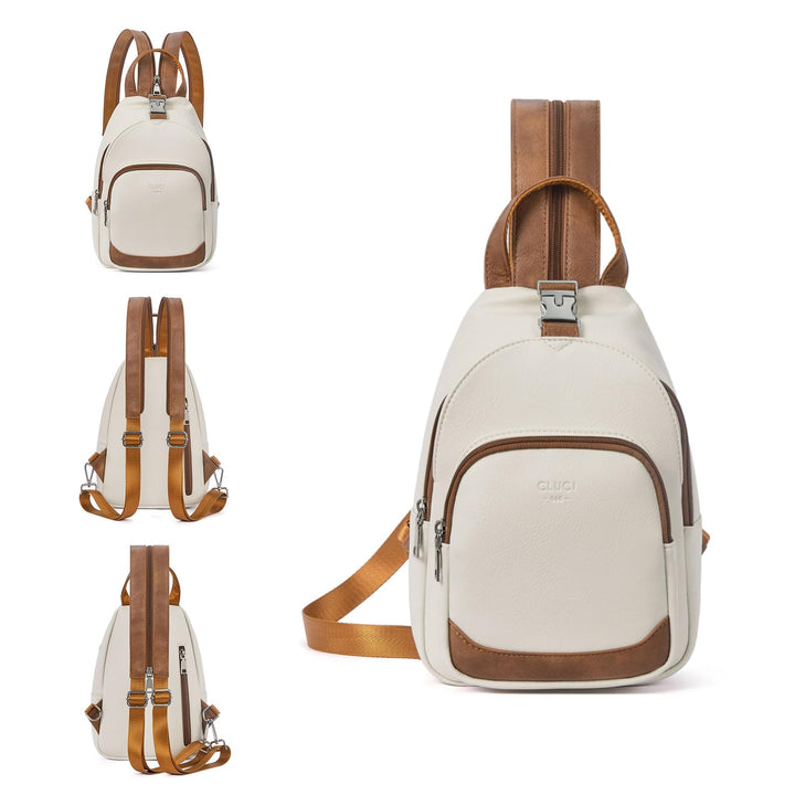 CLUCI Sling Bags for Women,Small Backpack for Women, Leather Sling Backpack Convertible Crossbody Bags for Women Travel