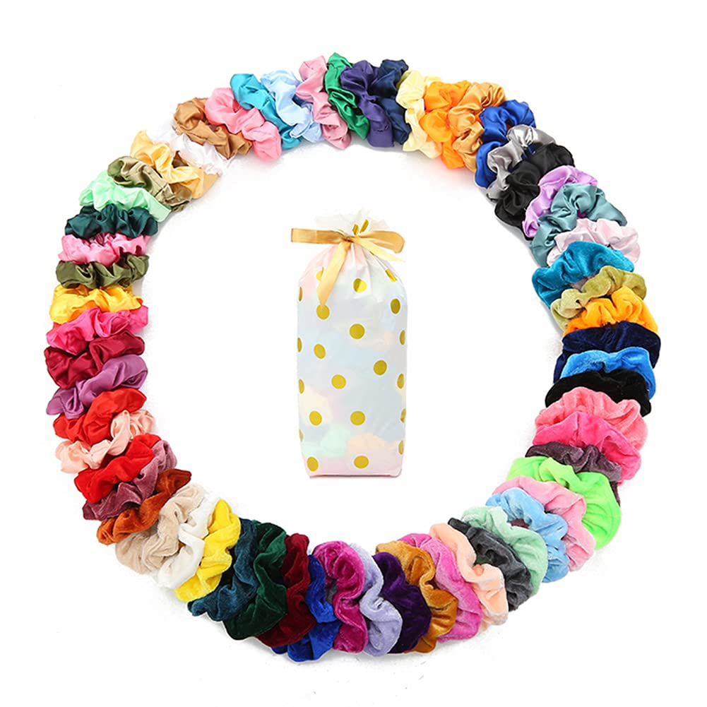 60 Pcs Scrunchies Soft Velvet Scrunchies and Satin Hair Scrunchies for Girls Silk Elastic Hair Ties Scrunchies for Women Hair Ac