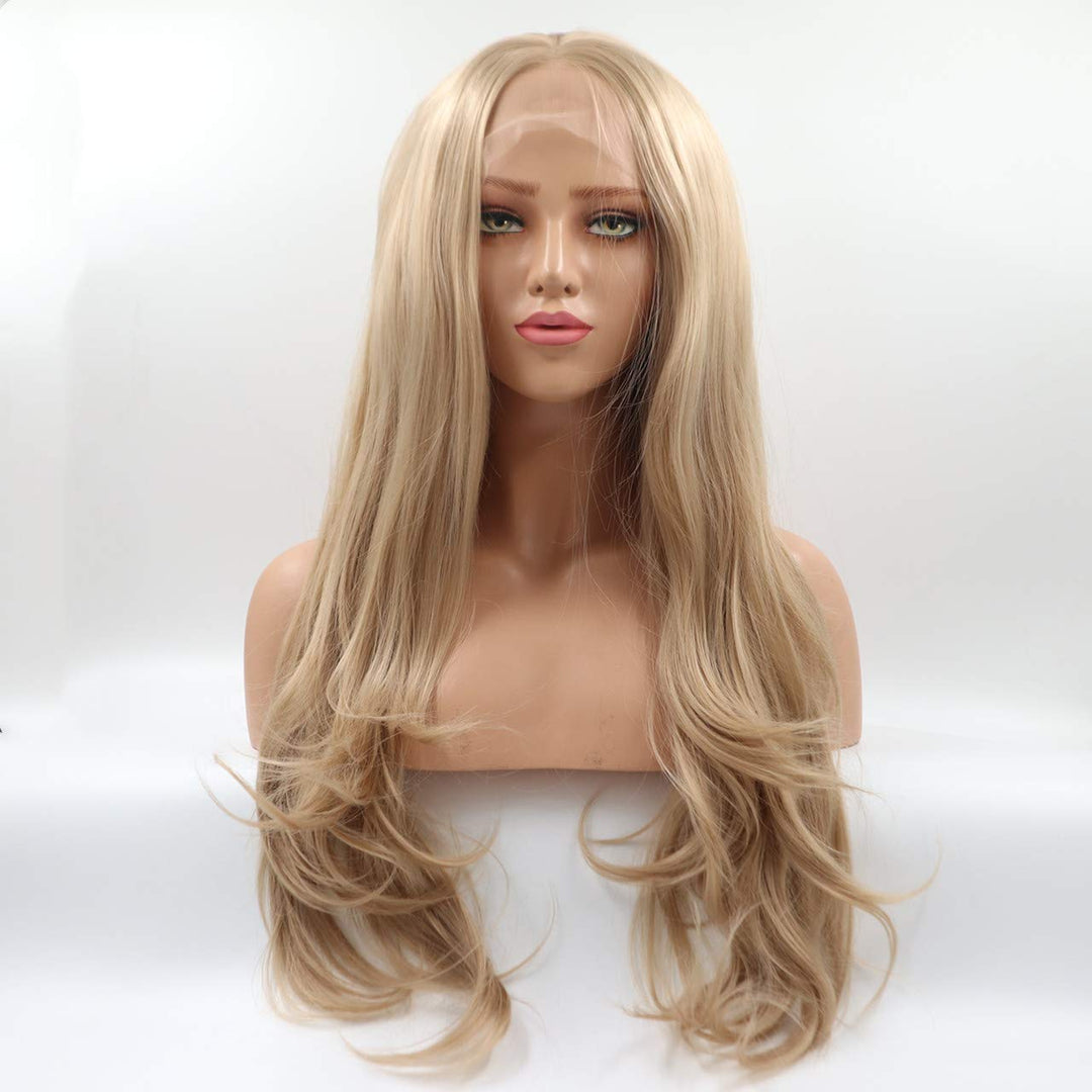 Elesty Dirty Blonde Synthetic Lace Front Wig Middle Part High Temperature Heat Resistant Fiber Hair Wigs For Women 24Inch