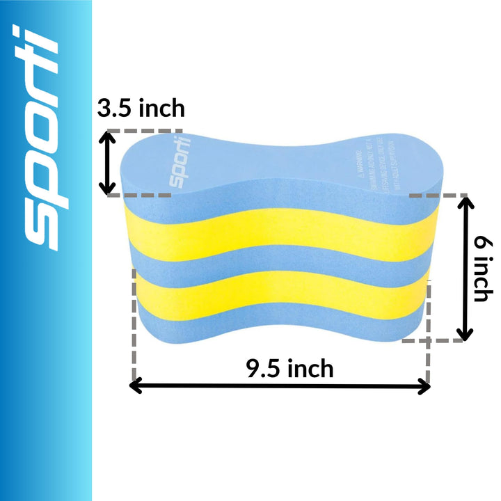 Sporti Pull Buoy for Women & Men Competitive, Swim Trainer Gears, Swim Buoy for Lap Swimming, EVA 5-Layer Pull Buoy Leg Float - Blue/Yellow/Blue