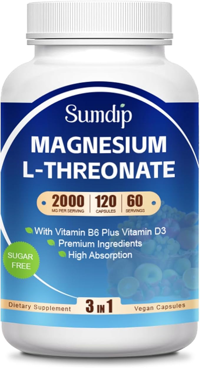 Magnesium L-Threonate Capsules, 2000 mg per Serving, High Absorption, Supports Immune, Suitable for Men and Women,120 Vegetarian Capsules
