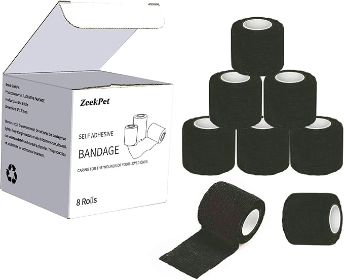 Cohesive Bandage 2” x 5 Yards, 8 Rolls, Self Adherent Wrap Medical Tape, Adhesive Flexible Breathable First Aid Gauze Ideal for Stretch Athletic. for First Aid Medical,Sports Injuries.(Black)