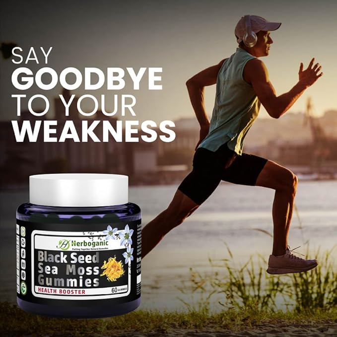Black Seed Sea Moss Gummies - Natural Dietary and Herbal Supplement for Skin and Energy Support with Sea Moss, Boost Immune System - 60 Gummies