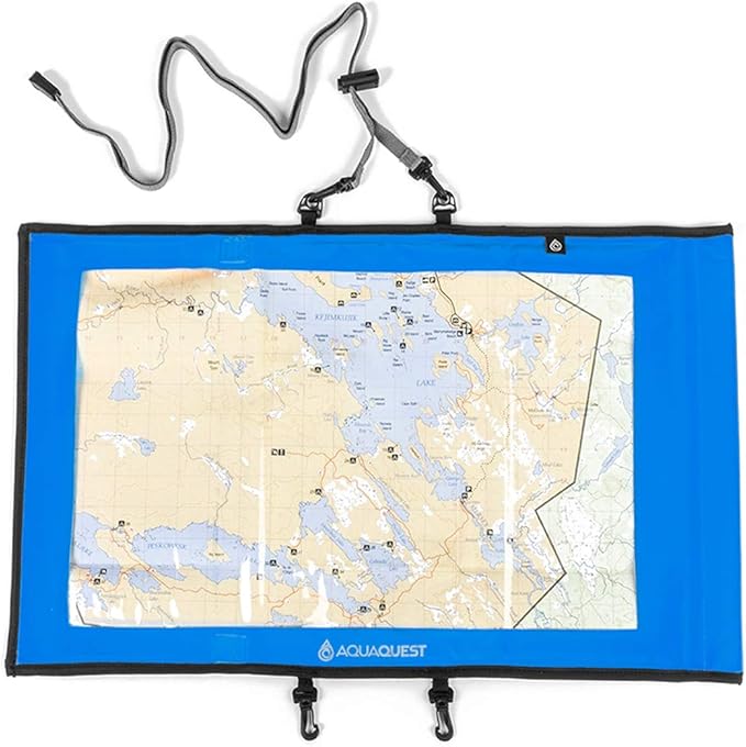 AquaQuest Trail Map Case - 100% Waterproof Document Dry Bag Holder with Clear Window & Lanyard - Black, Yellow, Orange, Blue or Green