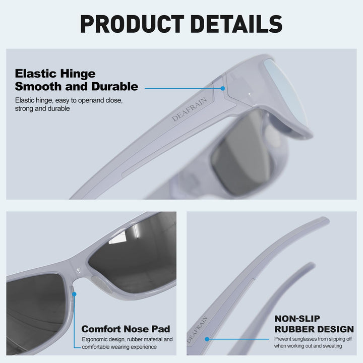 DEAFRAIN Polarized Sports Sunglasses for Men Women Fishing Driving Cycling Running Baseball Golf White Blue Glasses UV Protection