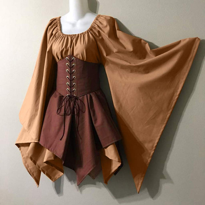 KEGIRLOM Overstock Items Clearance All Women's Medieval Renaissance Dress Costume Flare Sleeve Corset Skirt Overskirt Elven Archer Irish Over Gown 2pcs Set,Masquerade Dresses for Women