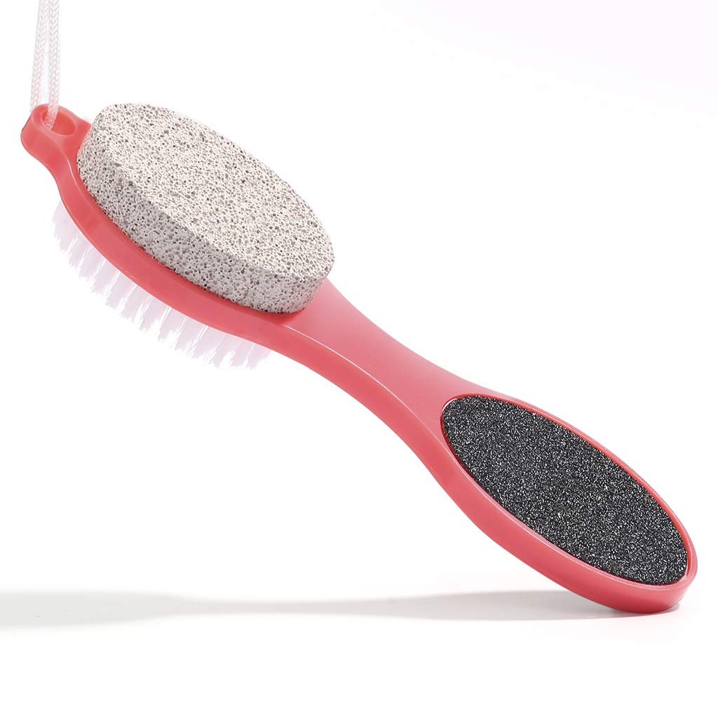 CAREHOOD Foot File Callus Remover - Multi Purpose 4 in 1 Feet Pedicure Tools with Foot Scrubber, Pumice Stone, Foot Rasp and Sand Paper for Home Foot Care (Red Pedicure Foot File)