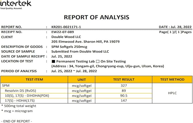 SPM Max (Specialized Pro-Resolving Mediators) 120 Softgels, 500mg (Only Product Standardized and Third Party Tested to Contain Active SPMs, Check The Supplement Fact Panel) by Double Wood