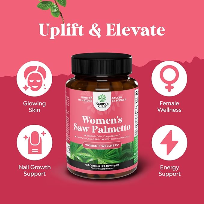 Extra Strength Saw Palmetto for Women - DHT Blocker Restoring Hair Vitamins for Hair Health - 500mg Pure Saw Palmetto Capsules with Maca Root & Biotin for Stronger Healthier Looking Hair 180 Capsules