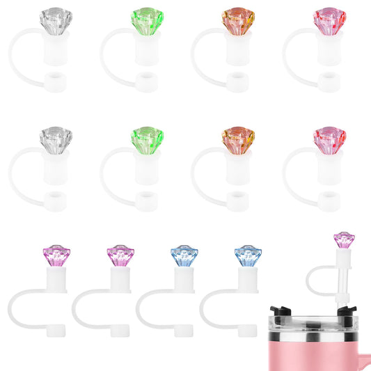 12pcs Diamond Straw Toppers Tip for Stanley Cup 30/40oz, Reusable Diamond Straw Plug Protectors Silicone Straw Stopper Lid for Tumblers Straw Covers Cap for Tumbler Accessories