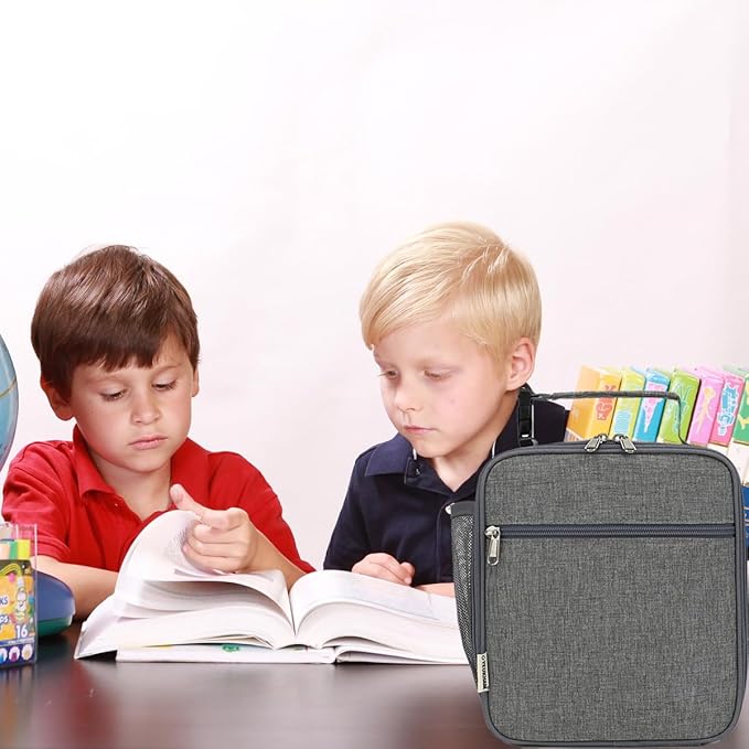 Lunch Box for Kids Boys Girls Men Women, Insulated Small Soft Cooler Lunch Bag Kit for School Work Picnic Travel - Reusable Portable lunchbox, Grey