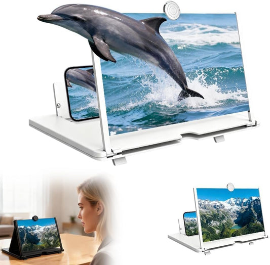 Screen Magnifier Version, 2026 New 3D HD Screen Magnifier for All Smartphones,Amplifier Desktop Magnifying for Seniors Reading,Gift for Mom Dad Family (White, 12 inch)