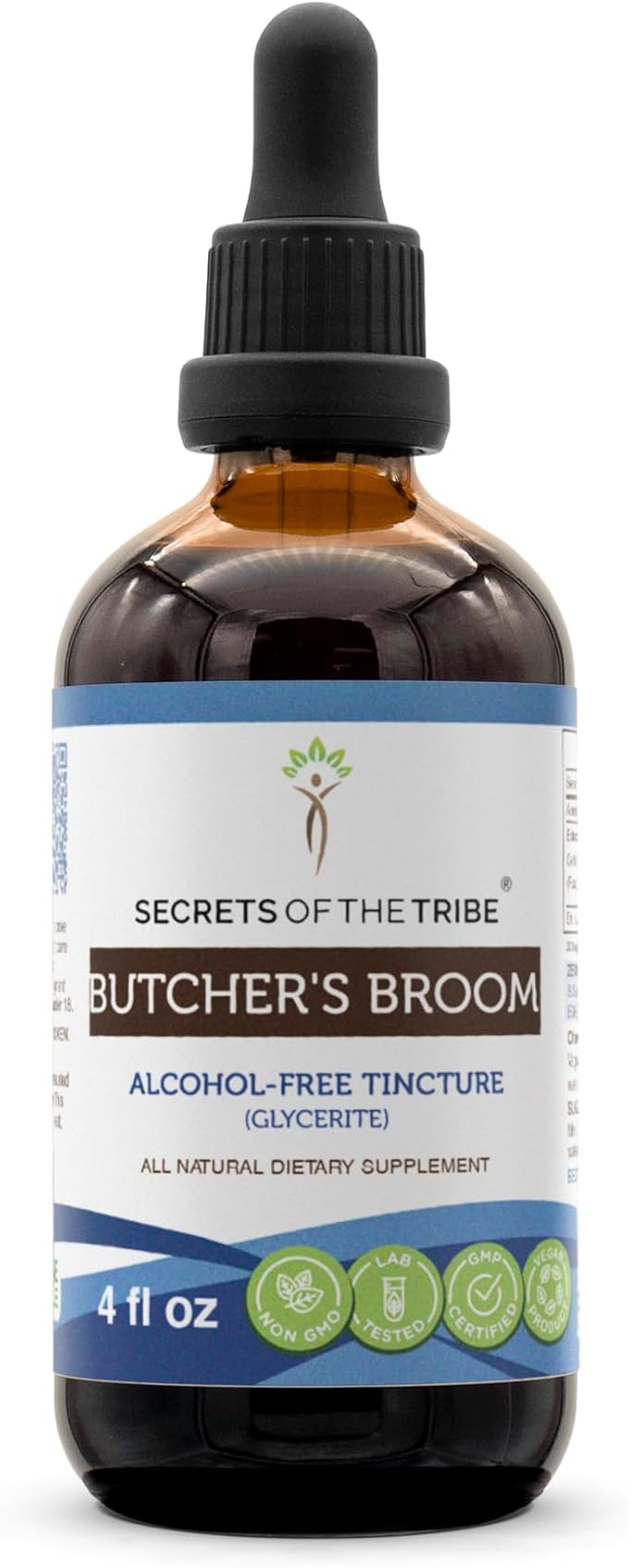 Secrets of the Tribe Butcher's Broom Tincture Alcohol-Free Liquid Extract, Butcher's Broom (Ruscus aculeatus) Dried Root (4 FL OZ)