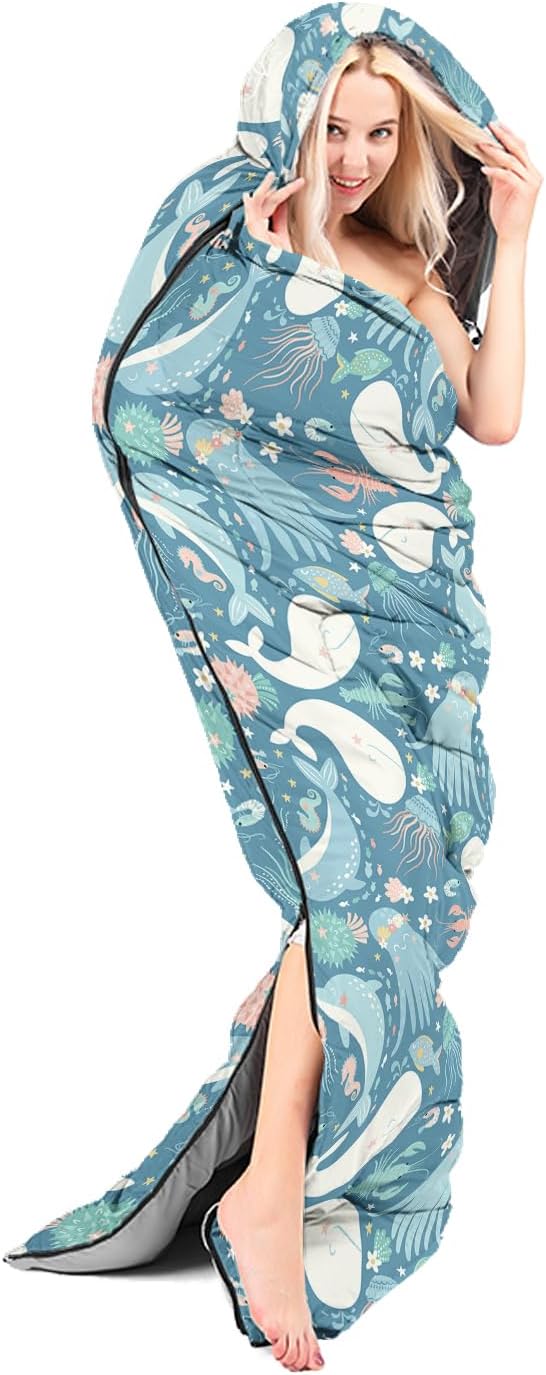 AILONEN Cartoon Fox Camping Sleeping Bag for Boys Girls Adults,Lightweight & Waterproof,3 Season Warm & Cold Weather,Portable,Kawaii Fox Printed Sleeping Bag,Traveling,Camping,Hiking