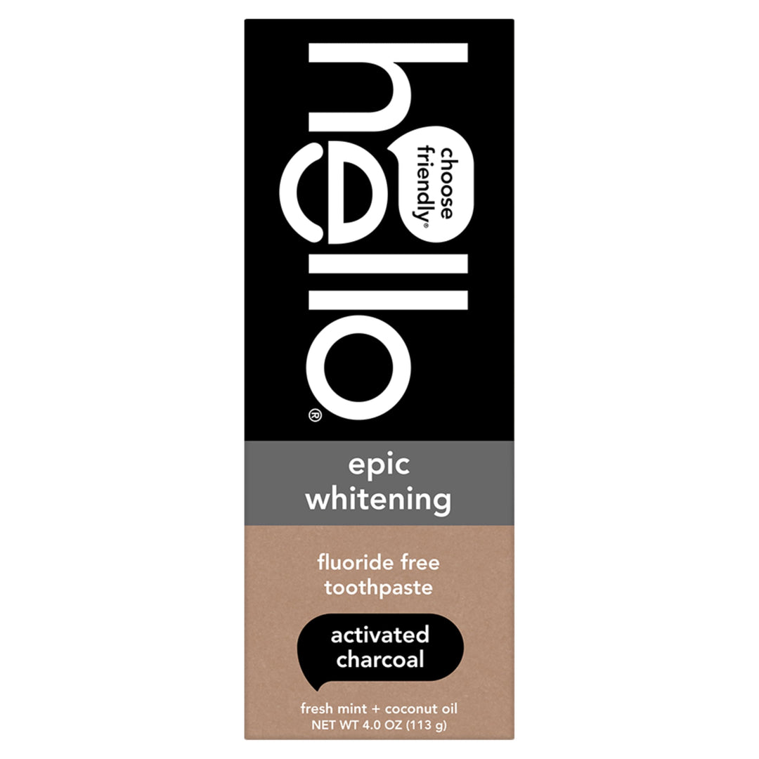 hello Epic Whitening Charcoal Fluoride Free Toothpaste, Activated Charcoal Toothpaste with Coconut Oil, Whitens Teeth Naturally, SLS Free, Fresh Mint, 4.0 Oz Tube