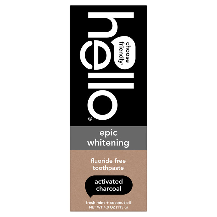 hello Epic Whitening Charcoal Fluoride Free Toothpaste, Activated Charcoal Toothpaste with Coconut Oil, Whitens Teeth Naturally, SLS Free, Fresh Mint, 4.0 Oz Tube