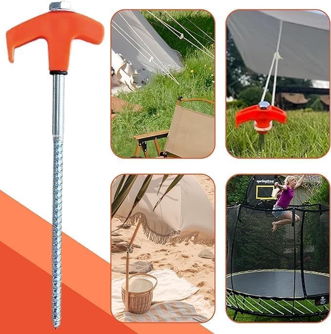 4PCS 8" Screw in Tent Stakes, Tent Stakes Heavy Duty, Ground Anchors Screw in with 1 Hex Head Driver, Metal Threaded Tent Spikes, Tent Pegs Camping Stakes for Outdoor Camping Garden Inflatable