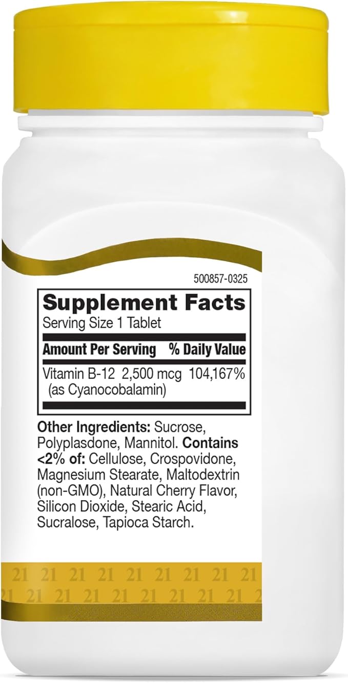 21st Century B 12 2500 mcg Sublingual Tablets, 110 Count