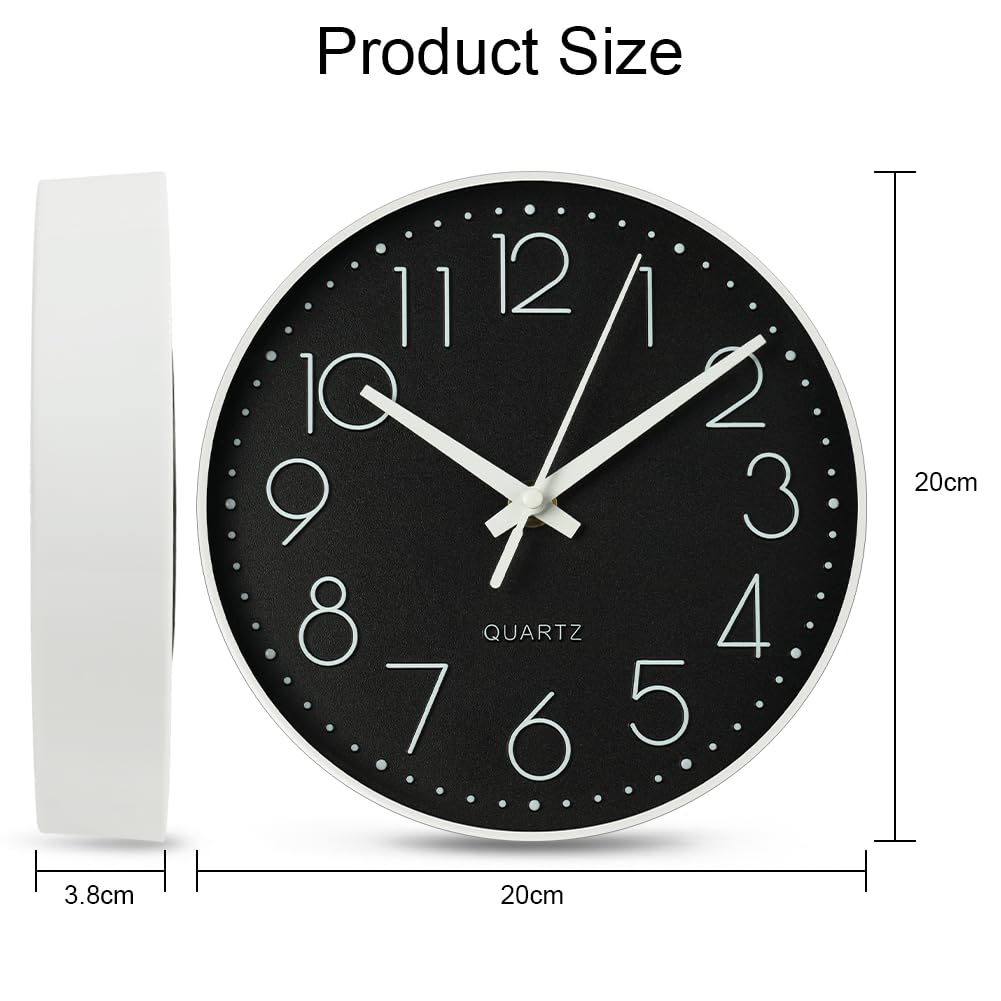 Aolso 8 inch Wall Clock Silent & Non Ticking, Battery Operated Round Wall Clock, Modern Quartz Design Decorative Indoor Kitchen Office (White