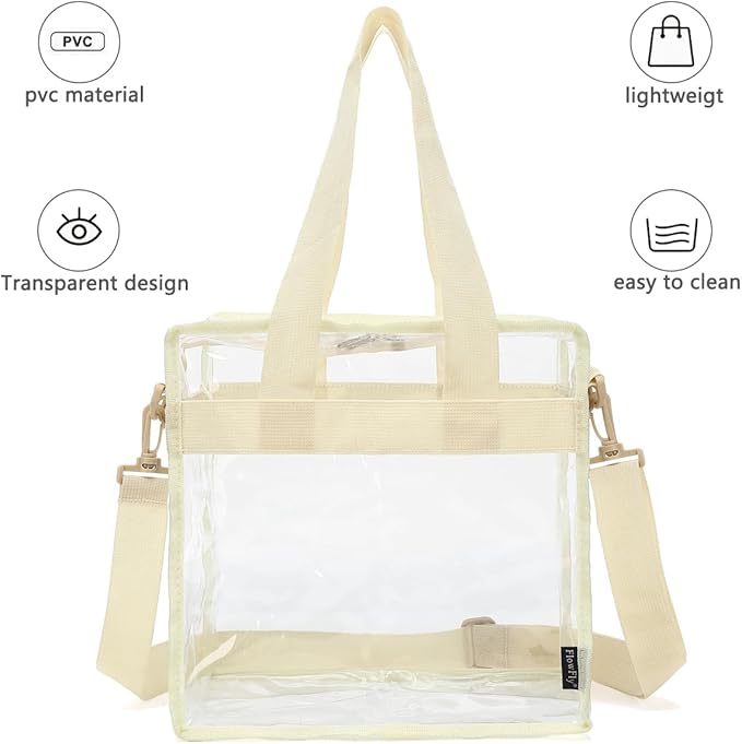 FlowFly Lunch Bag Tote Bag Lunch Organizer Insulated Cooler Bag for Women/Men, Clear#Biege