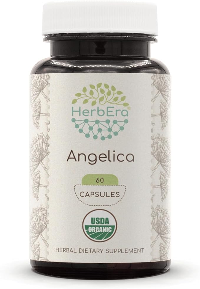 Angelica USDA Organic 60 Capsules | Natural Herbal Supplement | Certified Organic Vegetarian Capsules and Organic Angelica (Angelica archangelica) Dried Root (60 Capsules)
