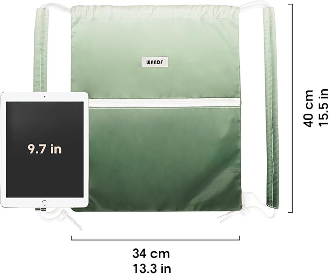 WANDF Drawstring Backpack Sports Gym Bag with Shoulder Pads Water Resistant String Cinch Bag for Women Men (Green Gradient)