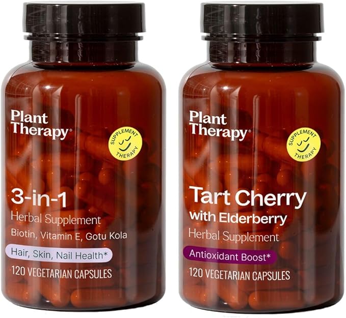3-in-1 Hair, Skin, Nails Herbal Supplement Capsules with Tart Cherry and Elderberry Herbal Supplement Capsules