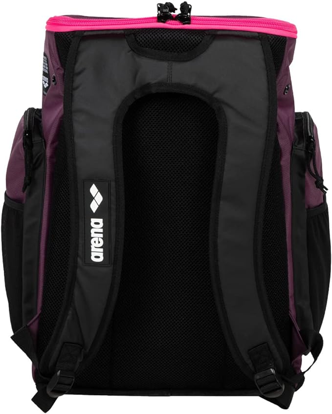 Arena Spiky III Backpack 45 Swimming Athlete Sports Gym Rucksack Large Training Gear Equipment Swim Bag for Men and Women, 45 Liters, Plum/Neon Pink