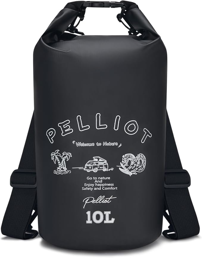 Waterproof Dry Bag 10L Tough & Water-repellent Storage Bag with Adjustable Shoulder Straps Lightweight Portable Backpack Dry Bags for Kayaking Black