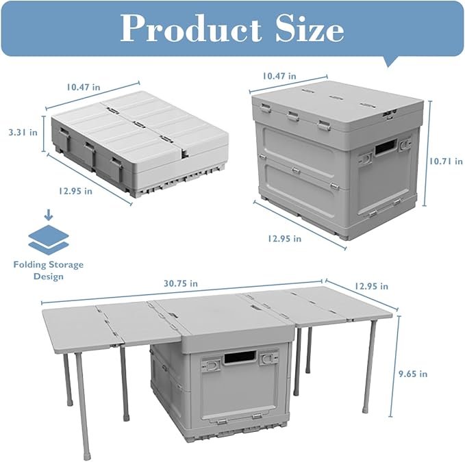 3 in 1 Folding Storage Box with Table, Multifunctional Collapsible Bins with Parking Warning Sign, Outdoor Storage Bin for Picnic, Home, Office, Car