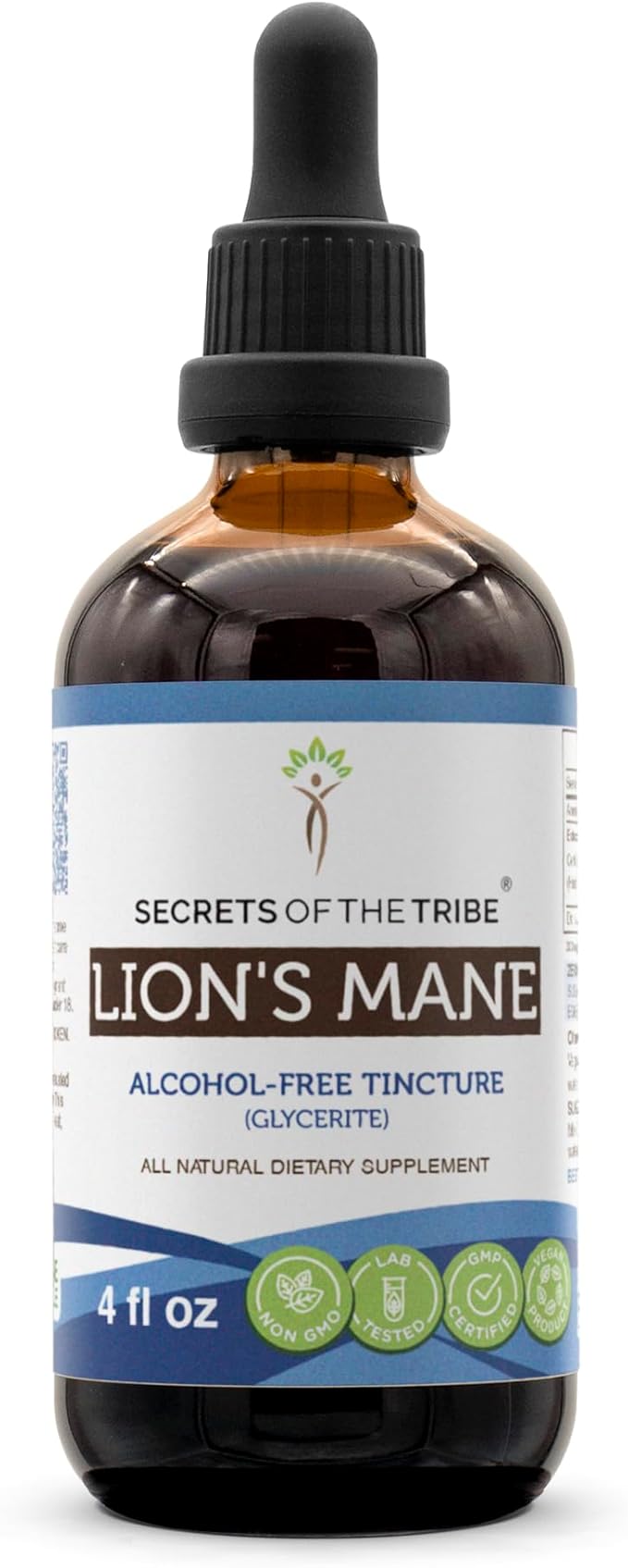 Secrets of the Tribe Lion's Mane Tincture Alcohol-Free Extract, Lion's Mane (Hericium erinaceus) Dried Mushroom (4 fl oz)