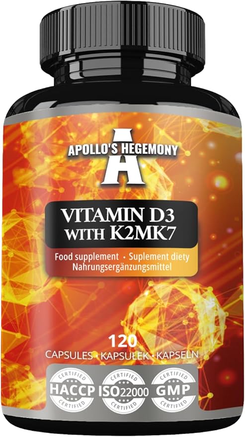 APOLLO'S HEGEMONY Vitamin D3 4000 UI with K2 MK7-120 Capsules - Potent Bone and Blood Health Support - 4 Month Supply - Diet Supplement