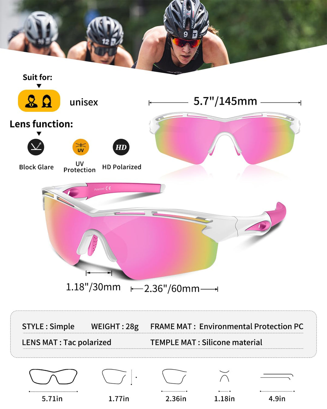 Polarized Sports Sunglasses for Men Women Youth Baseball Cycling Running Driving Fishing Tennis Golf Motor TAC UV400 TR90