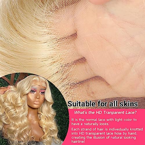 613 HD Lace Frontal Wig 13x6 200 Density, Blonde Lace Front Wigs Human Hair, Pre Plucked Bleached Knots with Baby Hair Natural Hairline Body Wave 613 Lace Front Wig Human Hair (28 Inch)
