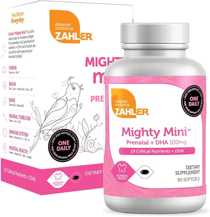 Zahler Mighty Mini Prenatal Vitamin with DHA & Folate - Certified Kosher - All Natural Prenatal Vitamins - Multivitamin for Pregnant Women - 19 Prenatal Vitamins Including Folic Acid (90 Softgels)