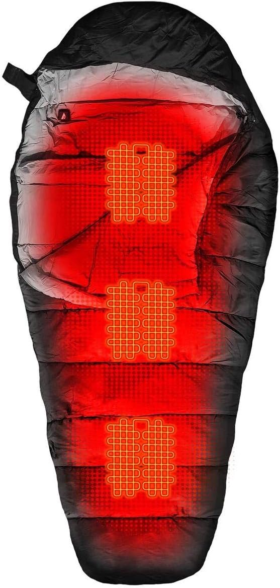 ActionHeat Electric Heated Sleeping Bag for Adults – Portable Mummy Style 5V Battery Powered Heat Sleeping Bag for Camping or Outdoor Hiking Cold Weather Black