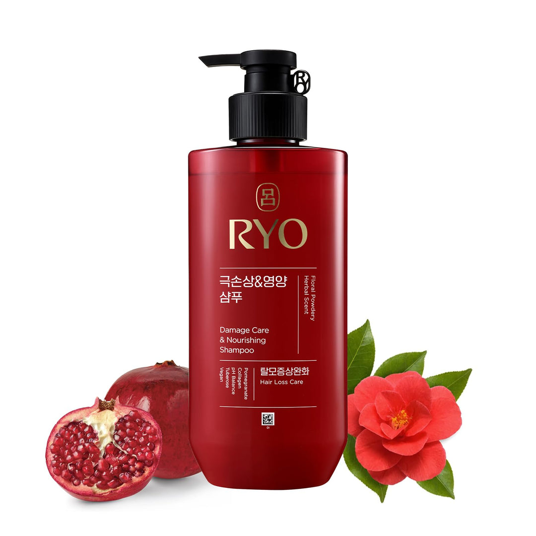 RYO Damage Care & Nourishing Shampoo with Korean Ginseng & Caffeine - Repair and Moisturizing, Anti Loss Care, Strengthening hair roots, 16.2 Fl Oz.