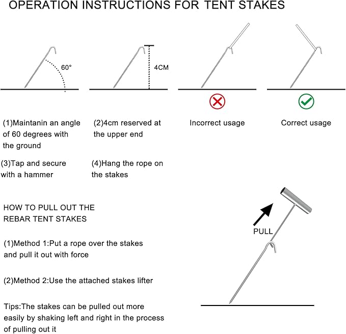 AAGUT 9 Inch Metal Camping Tent Stakes and Ties, 25 Pack Hooked Ground Stakes for Christmas Decorations, Canopy Tent Pegs for Trap, Inflatable Stakes with Tethers and T Hook