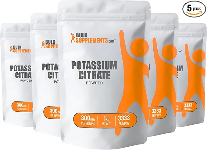 BulkSupplements.com Potassium Citrate Powder - Potassium Citrate Supplement, Potassium Powder, Potassium 99mg - Gluten Free, 300mg per Serving, 5kg (11 lbs) (Pack of 5)