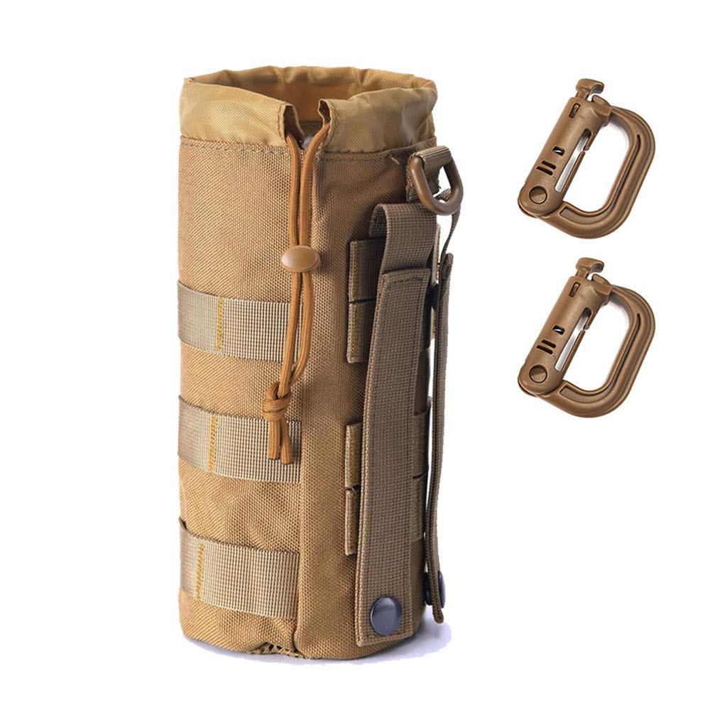 Upgraded Sports Water Bottles Pouch Bag, Tactical Drawstring Molle Water Bottle Holder Tactical Pouches, Travel Mesh Water Bottle Bag Tactical Hydration Carrier (Tan-1Pack)