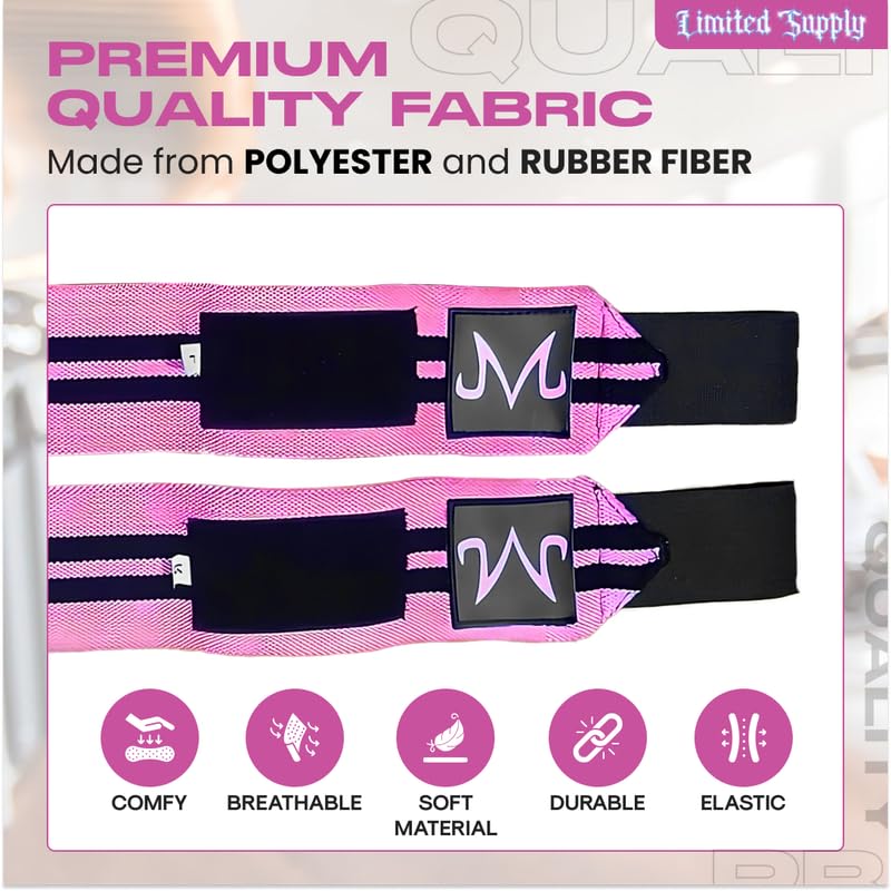 CROWN Anime Wrist Wraps Lifting Straps 24" for Men and Women - 1 Pair Each, Gym Accessories Support Weightlifting, Powerlifting, Strength Training, and Improve Workout, Pink Bu