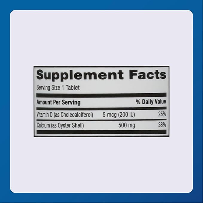 Major Oyster Shell Calcium with Vitamin D3 500 mg / 5 mcg (200 IU) - Calcium Supplement - 60 Tablets